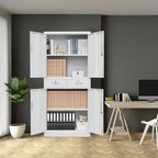 Metal Storage Cabinet with 2 Drawers 71" H,White Metal Garage Cabinets with 2 Lockable Doors and Adjustable Shelves Easy to Assemble for Home Office, Kitchen,Pantry,Garage,Warehouse