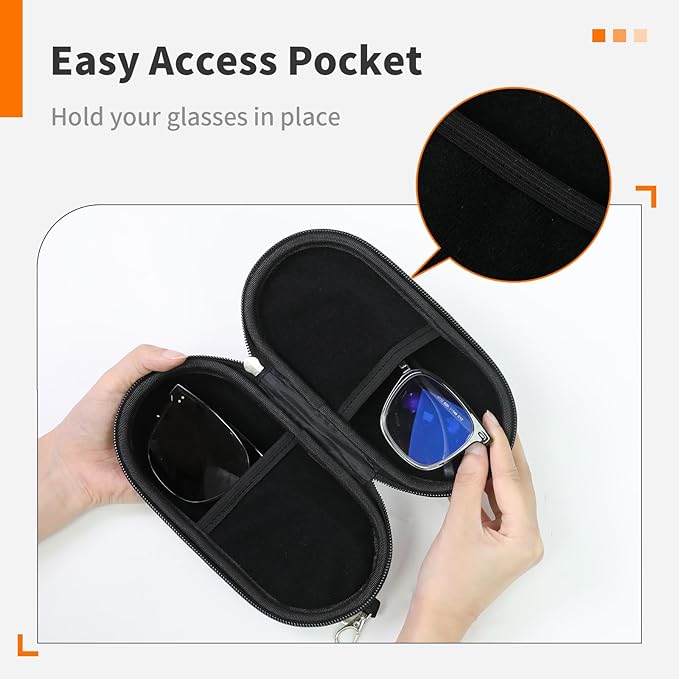 Double Eyeglasses Case, Hard Shell Dual Sunglasses Organizer with Zipper Clip Travel Glasses Storage for Women Men