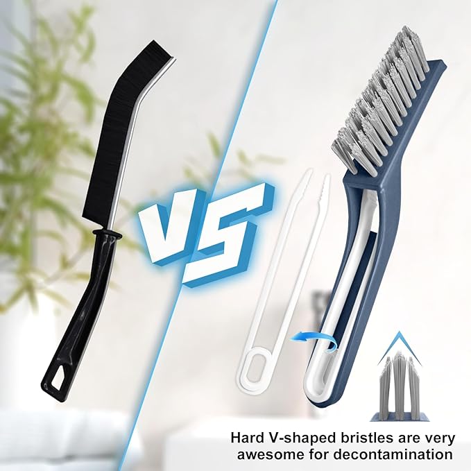 Cleaning Brush - QAGOBDI Hard Bristle Crevice Cleaning Brush for Household, Bathroom, 2 PCS Bathroom Gap Brush with Long Gandle Embedded Stolen Goods Clip