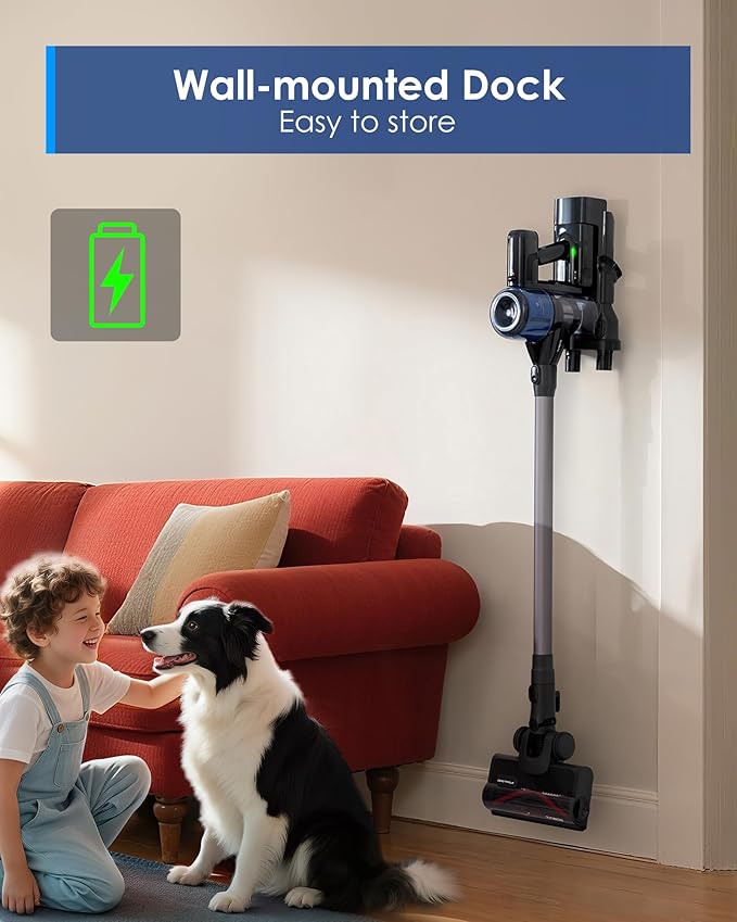 Tineco Pure ONE S30 Cordless Vacuum Cleaner, 150AW Powerful Suction, Zero Tangle Brush, Up to 65min Runtime, 6-Stage HEPA Filtration, PureCyclone Technology Stick Vacuum with Wall Mount Dock