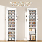 ROJASOP Shoe Rack with Covers 10 Tier Large Shoe Organizer Tall Shoe Closet Storage for 20-22 Pairs Shoe and Boot, Free Standing Shoe Rack Organizer for Closet, Entryway, Bedroom, White