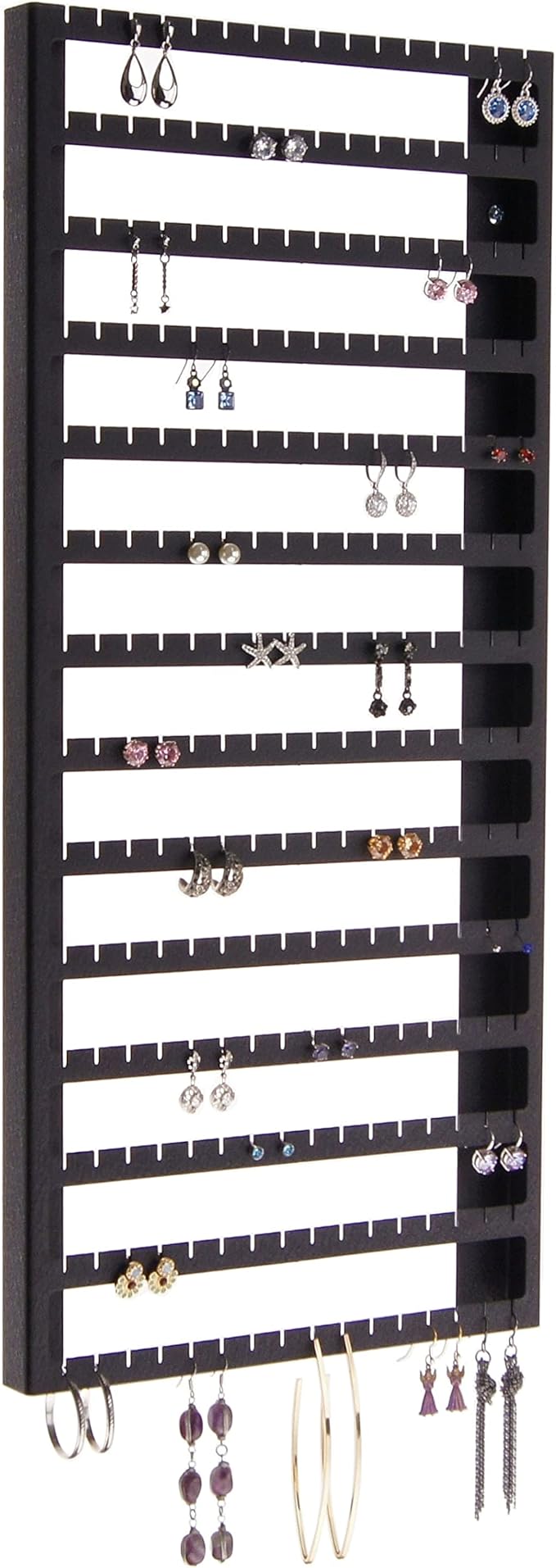 Angelynn's Wall Mounted Earring Holder Organizer Display for Women Small Earrings ONLY, Post Stud Dangle Pierced Earrings, Hanging Closet Jewelry Storage Rack, Luka Large Black 9"x20"