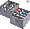INSTY 2 Pack Shoe Organizer for Closet,Fits up to 32 Pairs,Adjustable Dividers for Shoe Storage,Fabric Shoe Storage Bins with Clear Cover,Grey