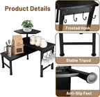 Counter Organizer Shelf, 3 Tier Moveable Black Corner Shelf Organizer with Hook, Counter Shelf for Kitchen Bathroom Spice Rack Coffee Area Over Sink Dresser Table (Black)