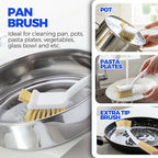 Holikme 6 Pack Dish Brush Set with Bottle Brush, Dish Scrub Brush, Pan Brush and 3 Straw Brushes, Deep Cleaning Handle Brush with Scraper Tip for Kitchen Sink Dishes Bottle Cup Pot and Pans (Yellow)