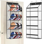 AOODA Clear Over the Door Hat Racks for Baseball Caps, Hold 48 Caps Hat Storage Organizer for Closet Wall, Deep Pockets Hanging Snapback Holder Shelves with 3 Hooks, Black