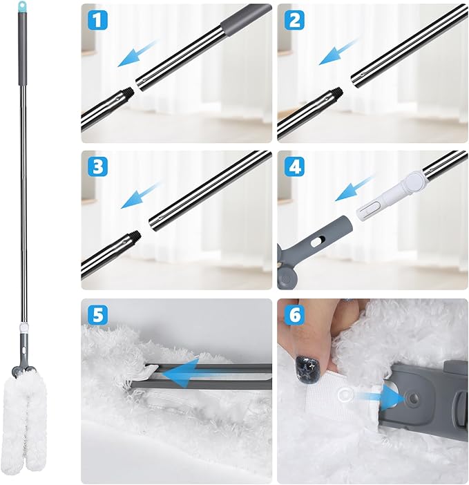 Masthome Microfiber Duster,Microfiber Feather Dusters with Adjustable Angle Head, Adjustable Cobweb Duster with 60 " Long Pole, Dusters for Cleaning Ceiling Fan, High Ceiling, Furniture