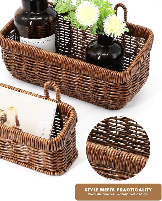AceList Wall Hanging Basket, Boho Style Hand-Woven Hanging Storage Baskets - Set of 2, Ideal for Boho Room Decor, Kitchen, Garden, and Living Room(Brown)