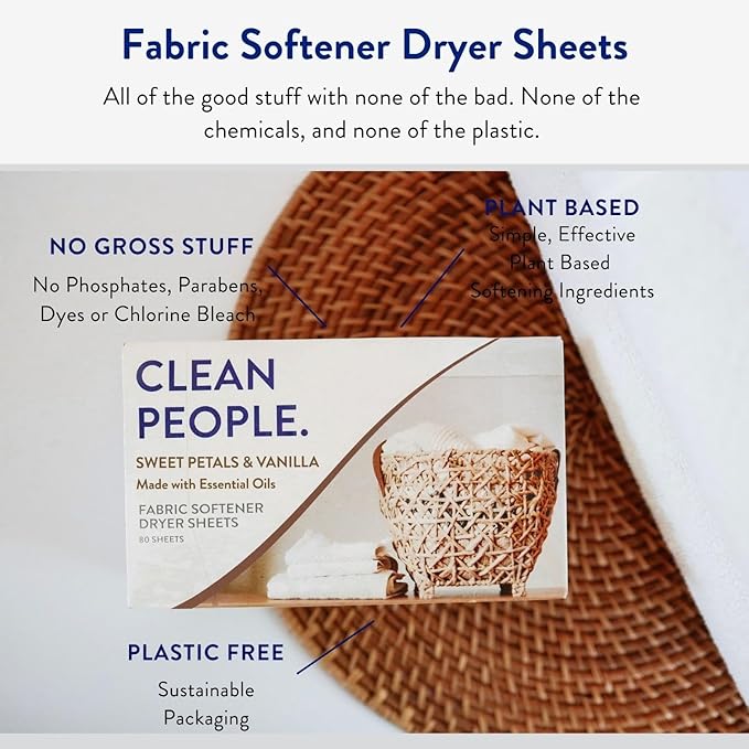 The Clean People Fabric Softener Sheets - Dryer Sheets - Softens & Removes Static Cling - Vegan Laundry Softener, Essential Oils - Sweet Petals & Vanilla 360 Pack