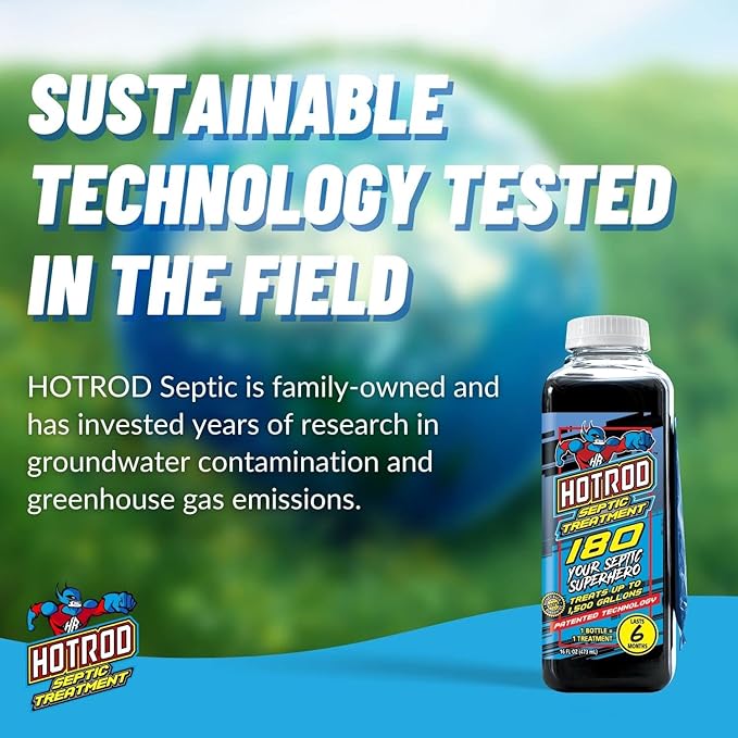 HOTROD Septic Tank Treatment - #1 RATED 6 Month Supply Extends Septic System Life and Prevents Costly Repairs - Industrial Grade - Easy to Use - Safe on Piping and Plumbing - 16oz Liquid