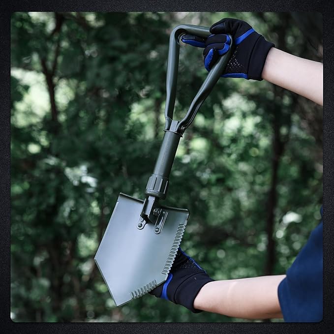 REDCAMP 23" Tri-Fold Folding Shovel for Camping & Car Emergencies, Heavy Duty Tactical Compact Snow/Mud Shovel with OCP Cover, High Manganese Steel Mini Survival Tool (3LBS, Green)