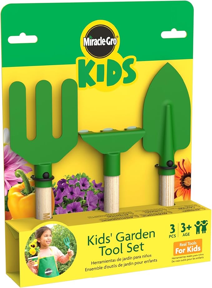 Red Toolbox Miracle-GRO 3 Piece Hand Garden Toolset for Kids Age 3+ with Hand Trowel, Hand Fork and a Hand Rake