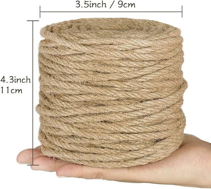 Tenn Well 5mm Jute Rope, 164 Feet 4Ply Twisted Thick Twine Rope for Gardening, Crafting, Recycling, Cat Scratching Post, Farmhouse Decor, Macrame Projects
