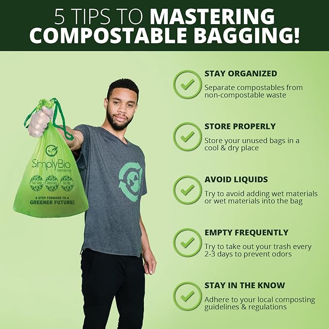 3 Gallon Compostable Trash Bags Liners Drawstring, Heavy Duty Extra Thick 1 Mil, 11.36 Liter, 50 Bags, Small Kitchen Food Scrap Waste Bag, ASTM D6400, US BPI and OK Compost Home Certified