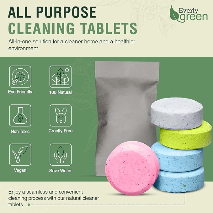 All Purpose Cleaner Tablets – Ecocert Certified & Pet Friendly – Multipurpose Cleaner for Kitchen, Bathroom, Glass & Stain Removal – Concentrated Lemon Scent - 4 Pack Makes 3 Liters