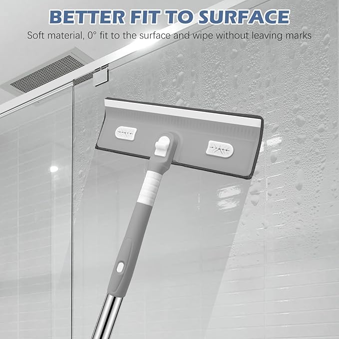 SetSail 4-in-1 Tile Tub Floor Scrubber with 52-inch Adjustable Long Handle Shower Cleaner Brush with Window Scrubber and 3 Replacement Brush Heads for Bathroom Kitchen Walls Tub Tile Sink, Grey