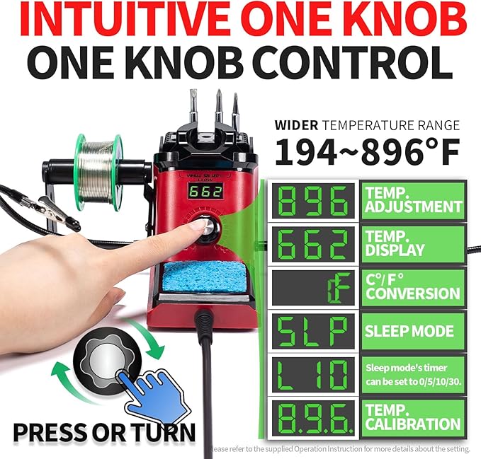 YIHUA 926 III 110W Soldering Iron Station Kit with LED Display, 2 Helping Hands, 3 Extra Iron Tips, 35g Lead-Free Solder, Solder Sucker, S/S Tweezers, °C/°F Conversion, Calibration & Sleep Features