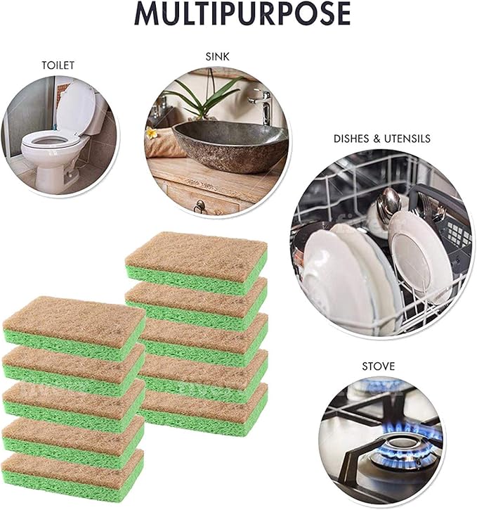 SCRUBIT 24 Pack Natural Sponges - Biodegradable Compostable Cellulose and Coconut Natural Sponges for Dishes, Eco Friendly Non Toxic Kitchen Sponge