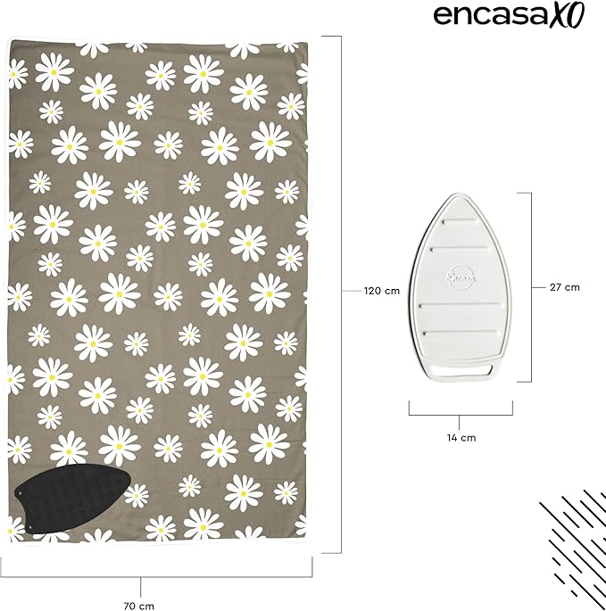 Encasa XO Ironing Mat/Pad (Large 48"x28") with 3mm Padding & Silicone Iron Rest for Steam Pressing on Tabletop or Bed - Heat Resistant, Portable, Quilting & Travel Blanket - Daisy Grey