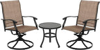NUU GARDEN 3 Piece Outdoor Bistro Set, 2 Swivel Bistro Chairs and 20" Round Bistro Table, Patio Textilene Fabric, Powder-Coated Iron Frame, for Patio, Deck, Garden, Backyard, Black and Brown