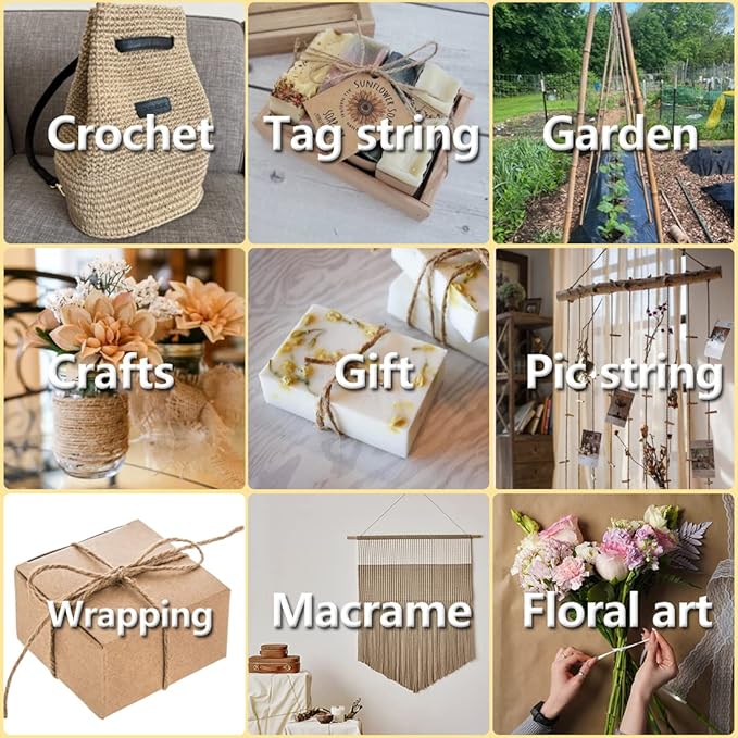 PerkHomy Garden Twine Strong Natural Jute 328 Feet Long Brown Twine for Gardening Tomato Climbing Plant Tie Floristry Crafts Gift Wrapping Packing Decor (Brown 2.5mm * 328feet)