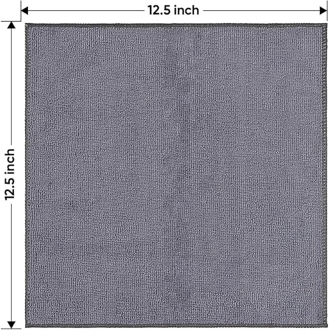 HOMEXCEL Microfiber Ultra Absorbent Cleaning Cloth, Lint Free, Streak Free Cleaning Rag Towels for Washing Cars, Kitchen and Window, 12.5 x 12.5 inches, Grey, 12 Pack