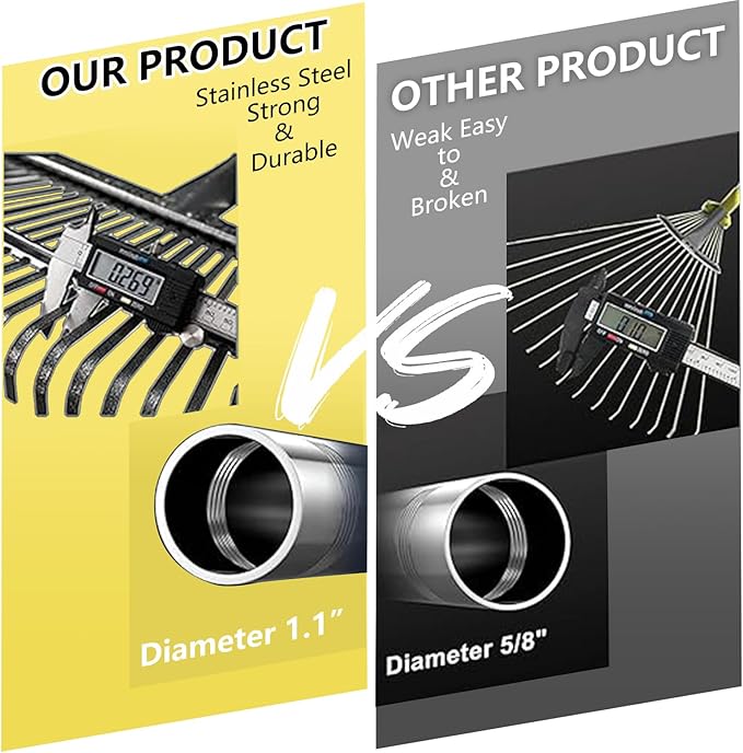 ﻿Stanew 65 Inch Garden Leaf Rake Set ,for Leaves Adjustable Long Handle Rake Sturdy Metal Yard,Garden Rakes17 Wide with 15 Gallon Garden Bag for Gardening Lawns Yard Outdoor Camping