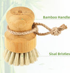 SUBEKYU Bamboo Dish Scrub Brushes for Kitchen, Wooden Cleaning Scrubbers Set for Washing Cast Iron Pan/Pot, Natural Sisal Bristles, Set of 2