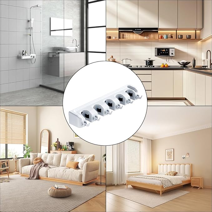 Broom Holder Wall Mount, 2 Packs Heavy Duty Cleaning Supplies Organizer, Garden Tool & Utility Closet with Hook, Mop & Broom Hook Wall Mounted for Bathroom, Garage, Kitchen, Laundry (White-2pcs)