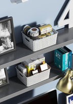 Woven Plastic Storage Baskets, 6 Pack White Weave Bins Organizer, 10.1" x 7.55" x 4.1"