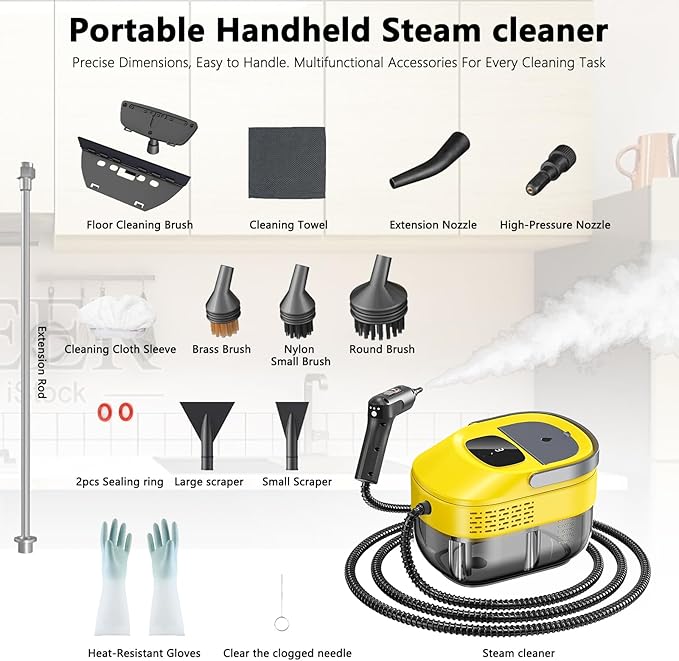 3 Level Adjustable Pressurized Handheld Steam Cleaner for Home, 10s Heat-Up Handheld Steamer for Cleaning, 1.6 Qt Tank Portable Steam Cleaner Handheld for Car,Grout,Tile,Couch,Floor