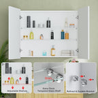 Buruis 36" x 30" Framed Medicine Cabinet with Mirror, Recessed or Wall Mounted Bathroom Cabinet, Adjustable Tempered Glass Shelves, Left/Right Open Reversible, No Assembly Required, White