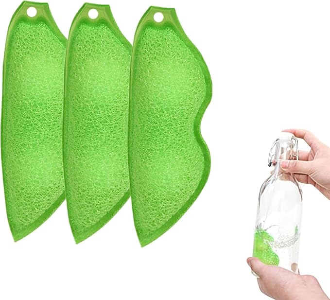 3 Pcs Green Multipurpose Bean Shaped Sponge Set, Heat Resistant Bottle and Internal Cleaning Sponges, Reusable entreprises Bottle Cleaning Tools, Household Cleaning Sponges
