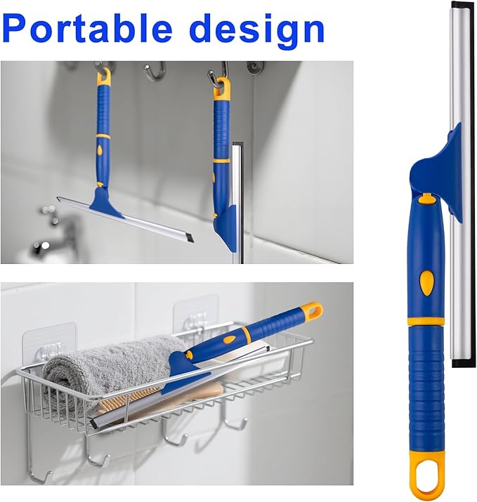 ITTAHO Shower Squeegee for Glass Doors, All-Purpose Anti-Slip Window Squeegee with 2 Blades, Window Cleaner Tool for Shower Doors, Windows, Bathroom and Car Windshields
