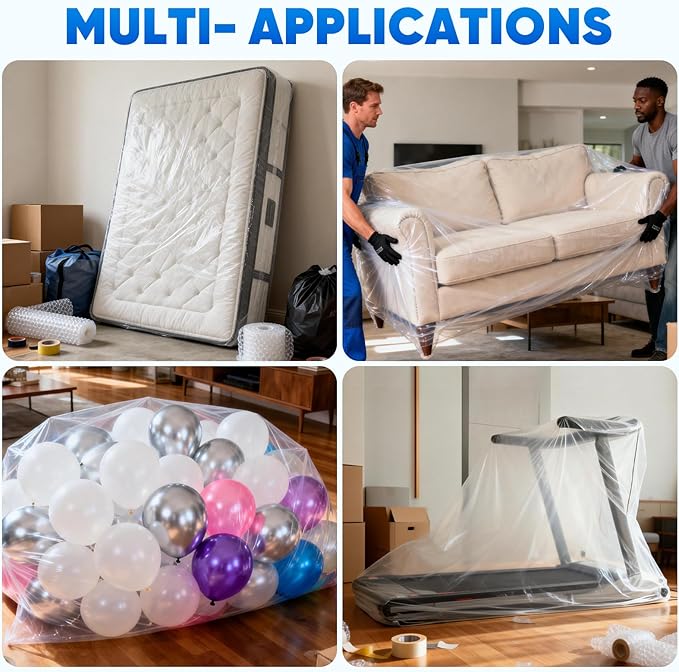 TICONN 2PK Plastic Mattress Bag for Moving Storage, Waterproof Mattress Protector Cover, Heavy-Duty Mattress Moving Supplies (4 mil, Full)
