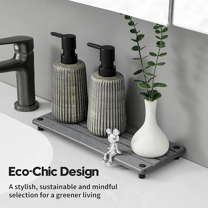 Instant Dry Sink Caddy Kitchen Sink Organizer, Quick Drying Stone Tray Diatomite Sponge Holder Soap Dish, Bathroom Countertop Fast Dry Water Absorbing Vanity Rack, Dark Gray,12" x 5"