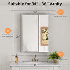 26x30 Inch Medicine Cabinet with Mirror, Aluminum Bathroom Mirror Cabinet, Beveled Edge Mirrored Double Door, Adjustable Shelves, Surface or Recessed Mount Mirrors with Storage,Black