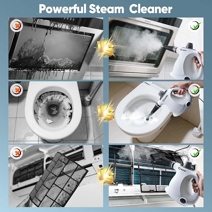 Saker Handheld Steam Cleaner,Portable Steam Cleaner for Home,Powerful 1050W Steam Cleaner Set,Includes 9 Attachments for Quick Heating & Deep Cleaning of Floors, Cars, and Kitchen(5 Fiber Cloths)