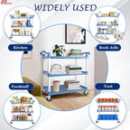 AQNIEGEP Utility Cart with Wheels, 510lbs Heavy-Duty Food Kitchen Cart & Rolling Service Cart for Restaurant Commercial Office, Lockable Wheels & Tool-Free Assembly, 3-Tier, Grey