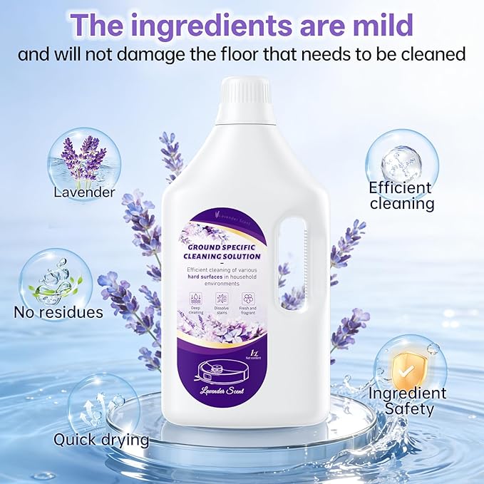 Floor Cleaning Solution Lavender Scent, Compatible with Roborock Cleaning Solution Quick Drying Without Residue Suitable for All Robot Vacuums and Wet Dry Dual-Use Vacuum Cleaners (2.5 L, Lavender)