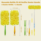 Reusable Duster for Swiffer, 4 Refills +1 Handle, 360 Heavy Duty Duster Refill Compatible with Swiffer Hand Dusters, for Dusting Furniture, Blinds, Ceiling Fans, Walls and More, Yellow
