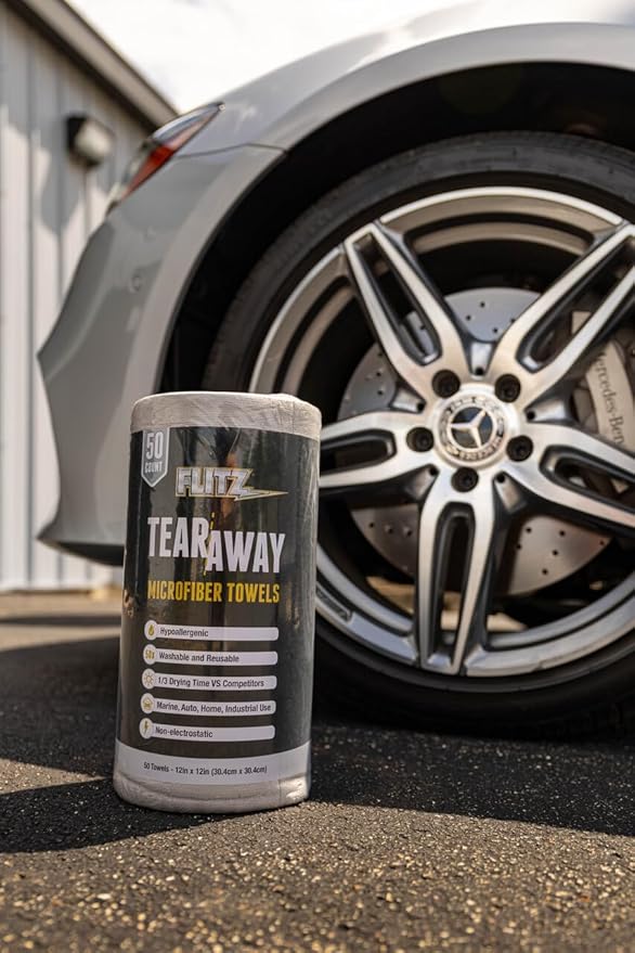 Flitz Tear Away Microfiber Towel Roll (30 Sheets) - USA-Made 12" x 12" Cloth Paper Towels - Reusable & Washable Ultra Absorbent Cleaning Cloth Roll for Cars, Kitchens, Appliances - Grey (1 Pack)