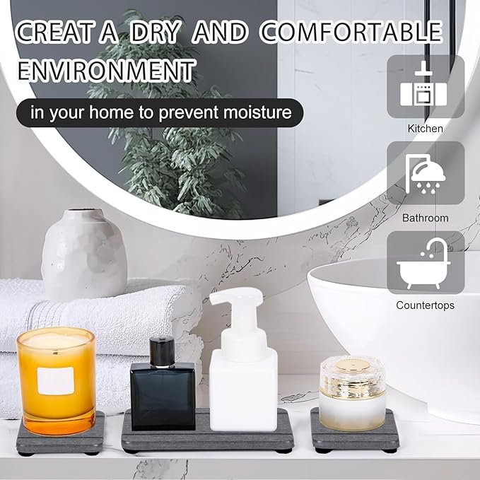 4PCS Fast Drying Diatomite Stone Soap Tray for Bathroom and Kitchen, Vanity Tray, Water Absorbing Coaster