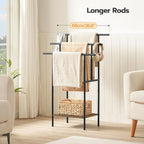 HOOBRO 39.4" Tall Freestanding Towel Rack for Bathroom, 3 Tier Stepped Blanket Rack with Shelf, Oversized Bath Towels Drying and Display Rack, Black and Rustic Brown BF50LB01