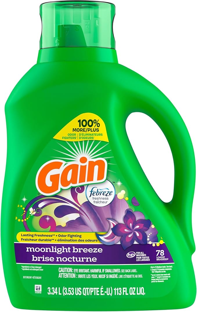 Gain Liquid Laundry Detergent, Moonlight Breeze Scent, 113 fl oz, 78 loads, Freshness + Odor Fighting, High efficiency washing machine iquid cleaning soap