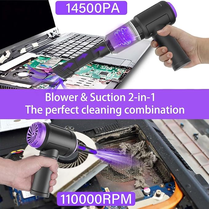14500 Pa Computer Vacuum Cleaner Mini & 110000RPM Compressed Air Duster for Keyboard Cleaning Cordless Canned Air Powerful Energy Efficient