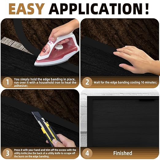 GSCIT Club Black Edge Banding, 7/8 inch x 250ft Melamine Edge Banding with Hot Melt Adhesive Preglued Cabinet Edge Banding Flexible Black Veneer Edging