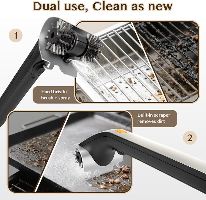 GKZ Electric Grill Brushes Cleaner, Motorized Rotating Giddy up Grill Cleaner with Water Tank, Ergonomic Handle & Bright Switch for BBQ Grill, Oven Racks, Outdoor/Indoor Grids