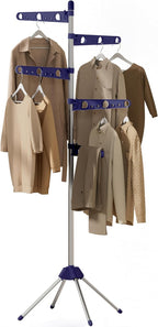 Clothes Drying Rack Foldable, 70.9 inch Tripod Drying Rack for 35 Pieces of Clothes, with Height-Adjustable Rotatable Clothes Rails, Space Saving, Stainless Steel, Blue and Silver CDR005Q01