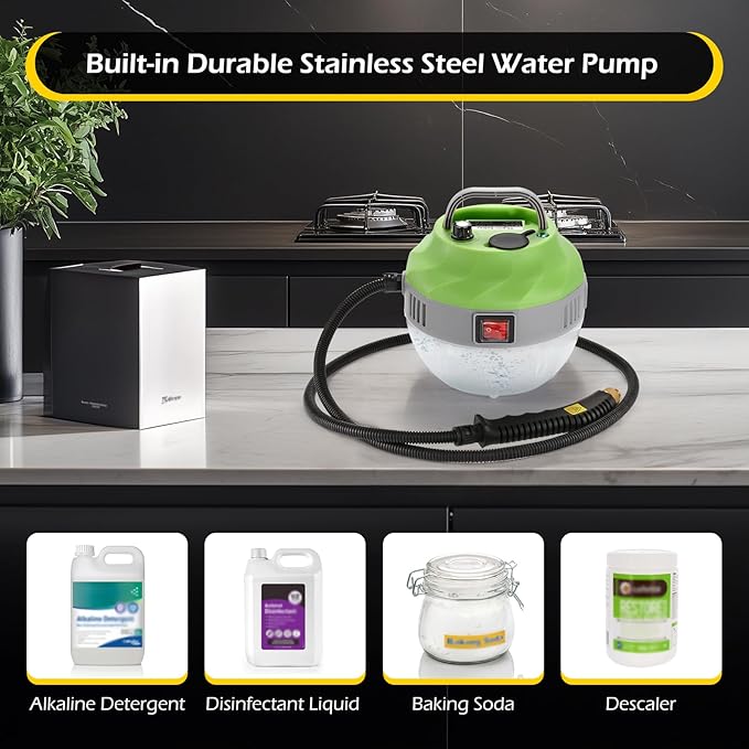 Dyna-Living Steam Cleaner 2500W Steamer for Cleaning with 1400ml Water Tank Steam Cleaner Handheld for Home Use, High-Pressure Steamer Cleaner for Car, Portable Car Steamer for Auto Detailing, Green